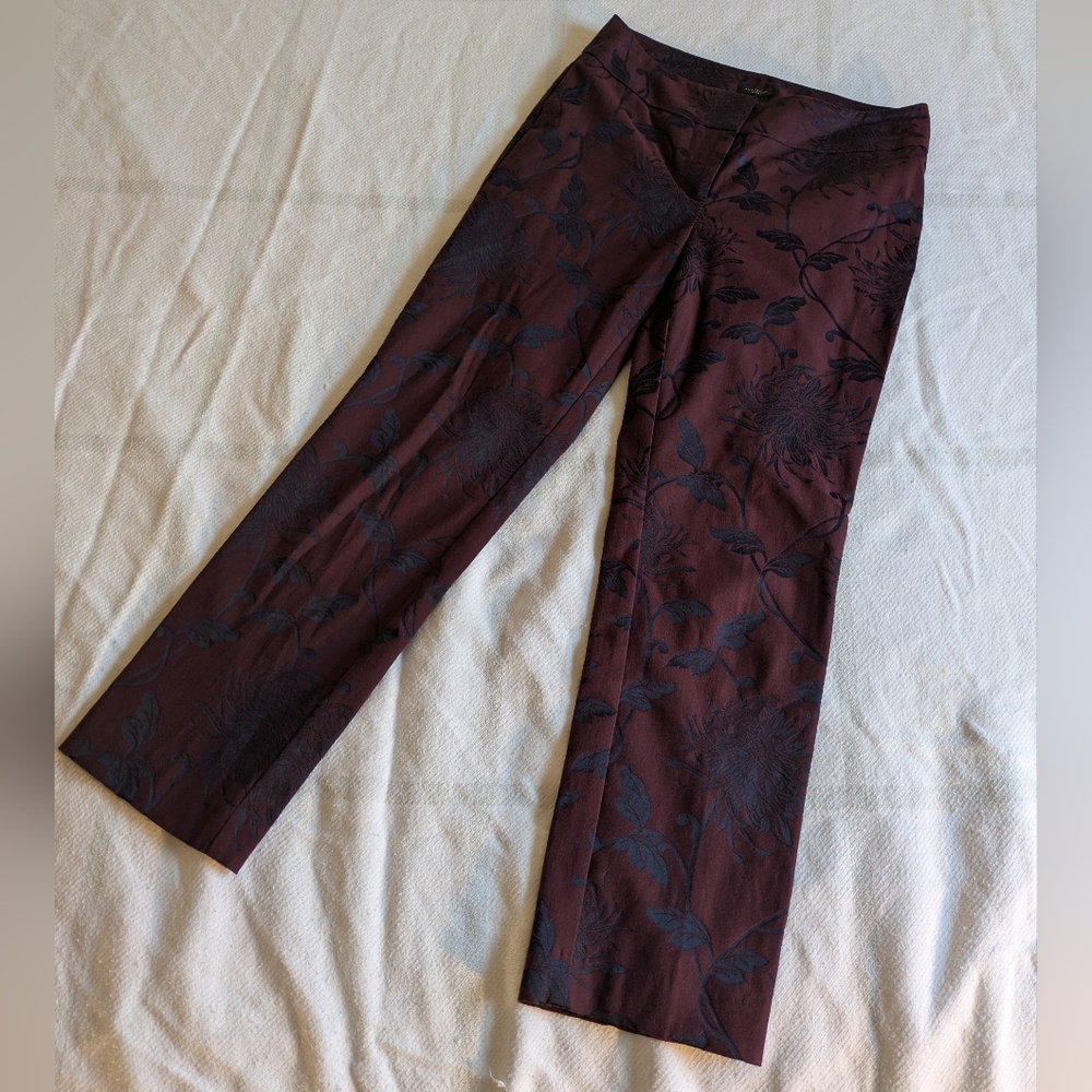 Ann Taylor Burgundy Floral Slacks Sz 4 - Picture 7 of 13